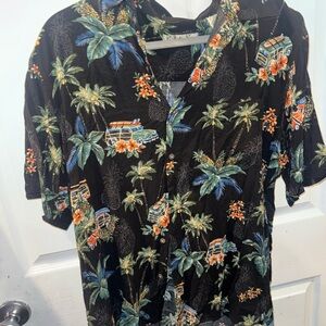 Black Tropical Print Casual Button Down Shirt